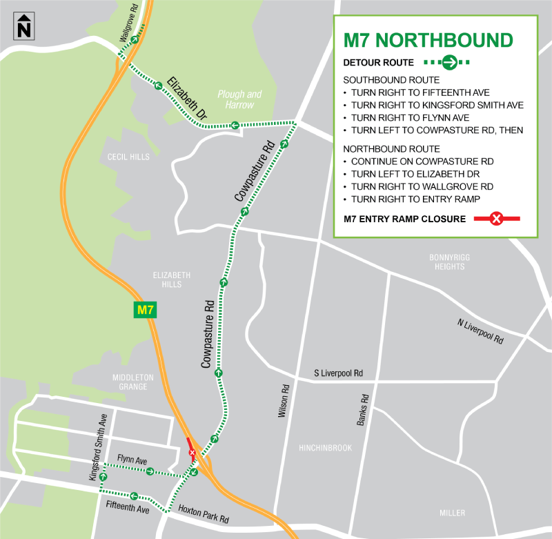 Westlink M7 Detour Map - Northbound