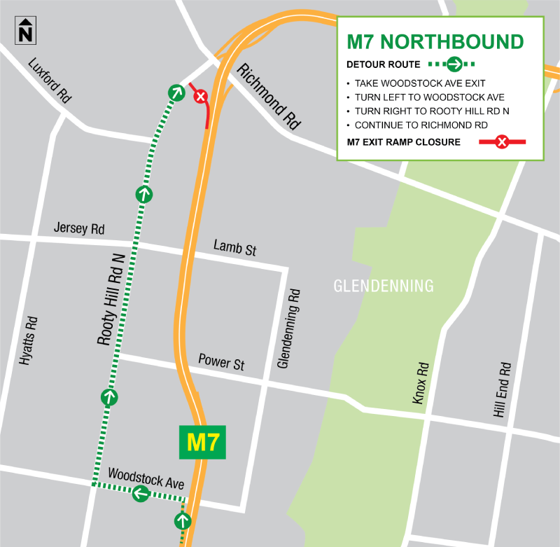 Westlink M7 Detour Map - Nothbound