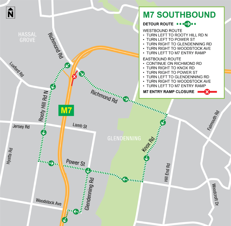 Westlink M7 Detour Map - Southbound