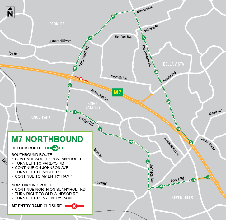 Westlink M7 Detour Map - Northbound