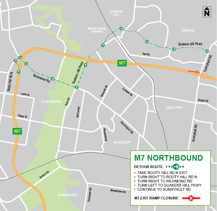 Westlink M7 Detour Map - Northbound