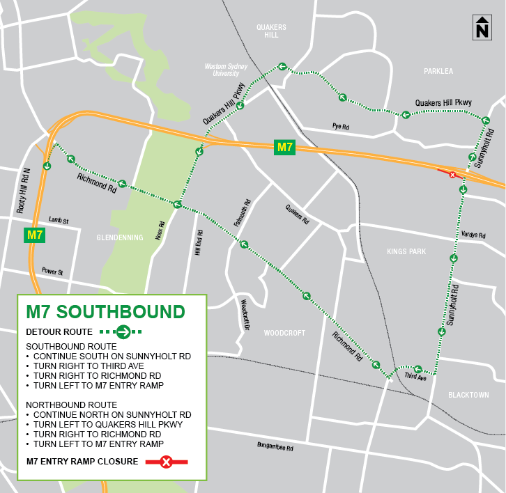 Westlink M7 Detour Map - Southbound