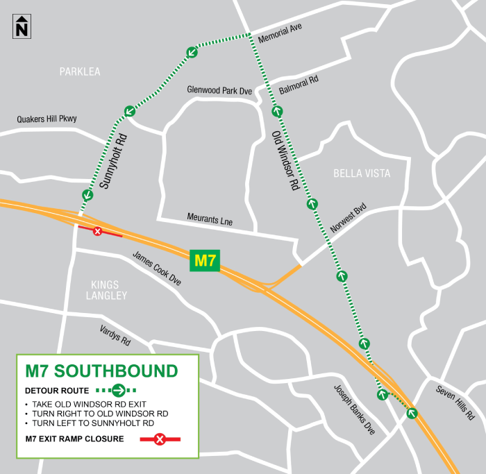 Westlink M7 Detour Map - Southbound