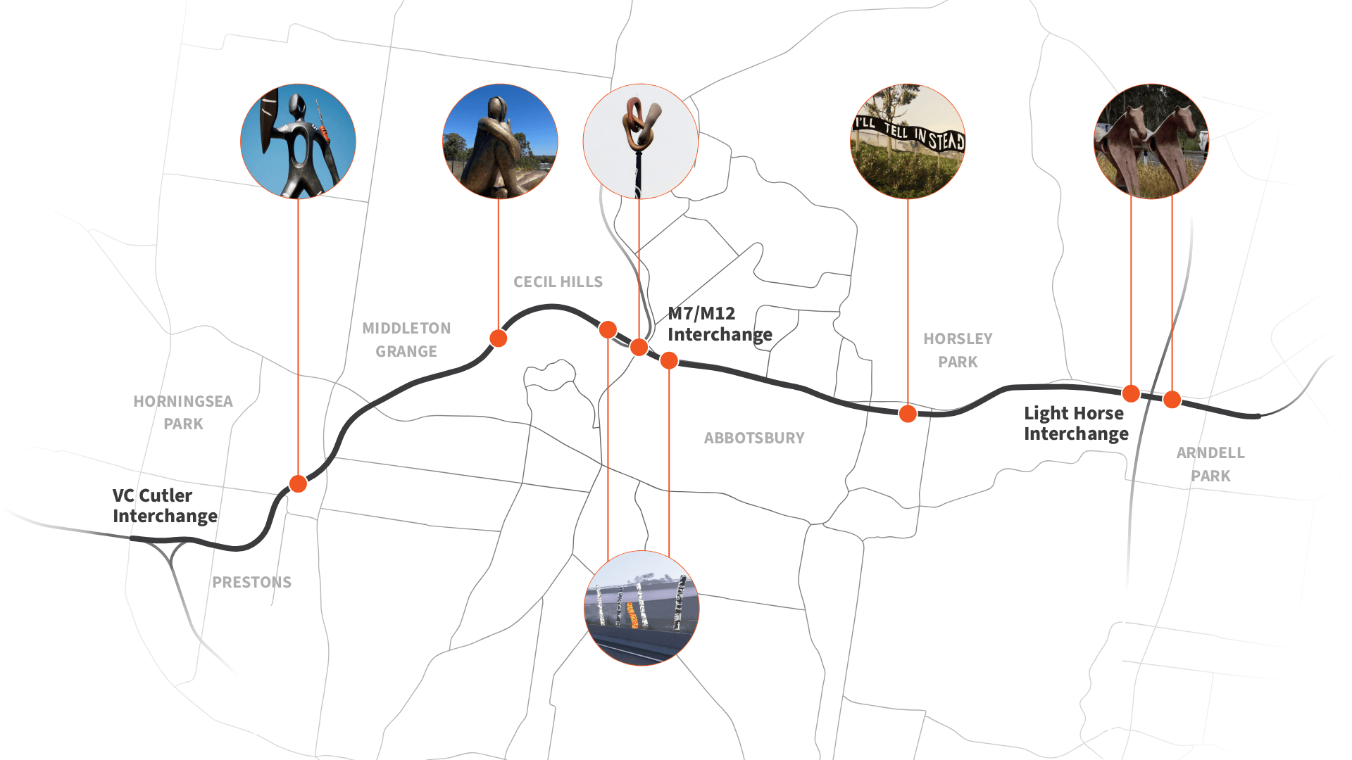 Westlink M7 map showing artwork locations