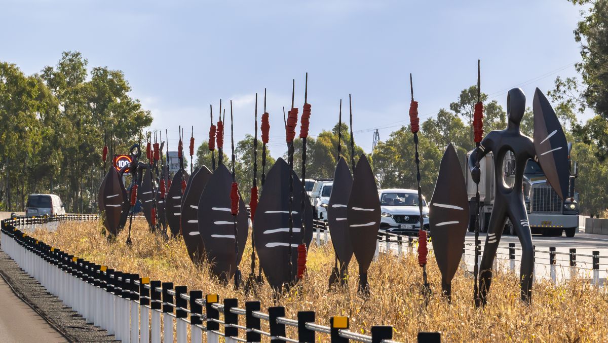 Warriors artwork installation during the day